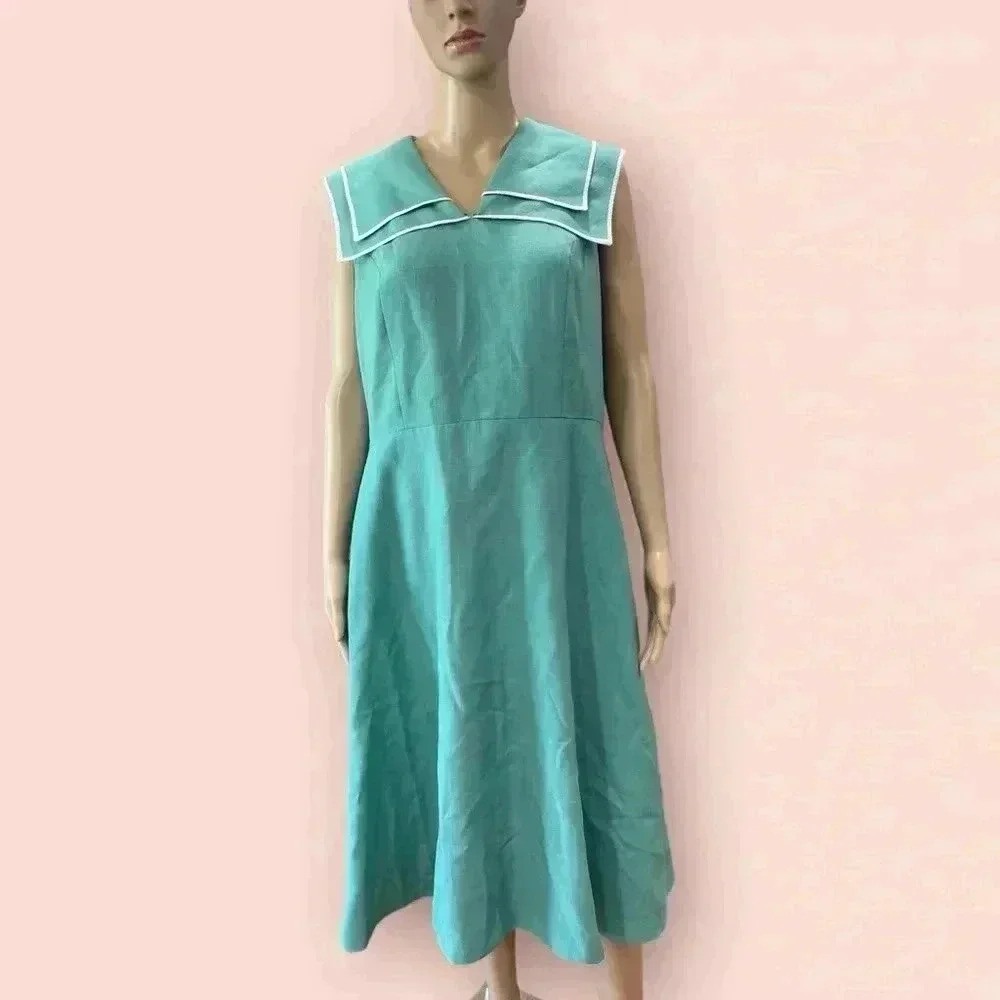 Sailor sea foam green Moycashel Linen Mid Century fit n flare dress-XL